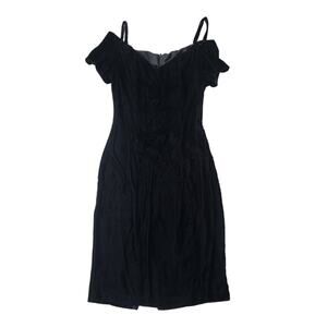 Byer Too! Black Velvet Cold Shoulder Slit Back Middle Midi Dress | Size 7